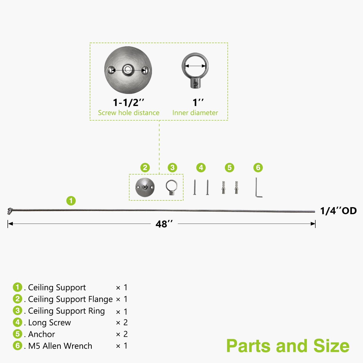 Naiture 48" Swivel Stainless Steel Shower Curtain Rod Ceiling Support with 1'' Loop, Brushed Nickel Finish