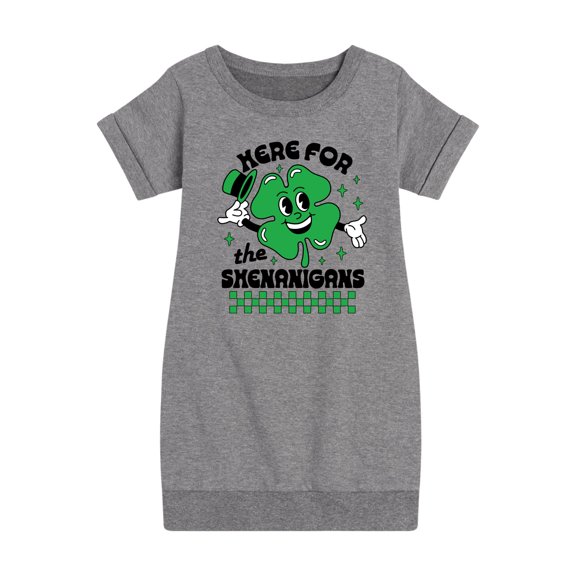 Instant Message - St. Patrick's Day Here For The Shenanigans  - Toddler & Youth Girls Fleece Dress