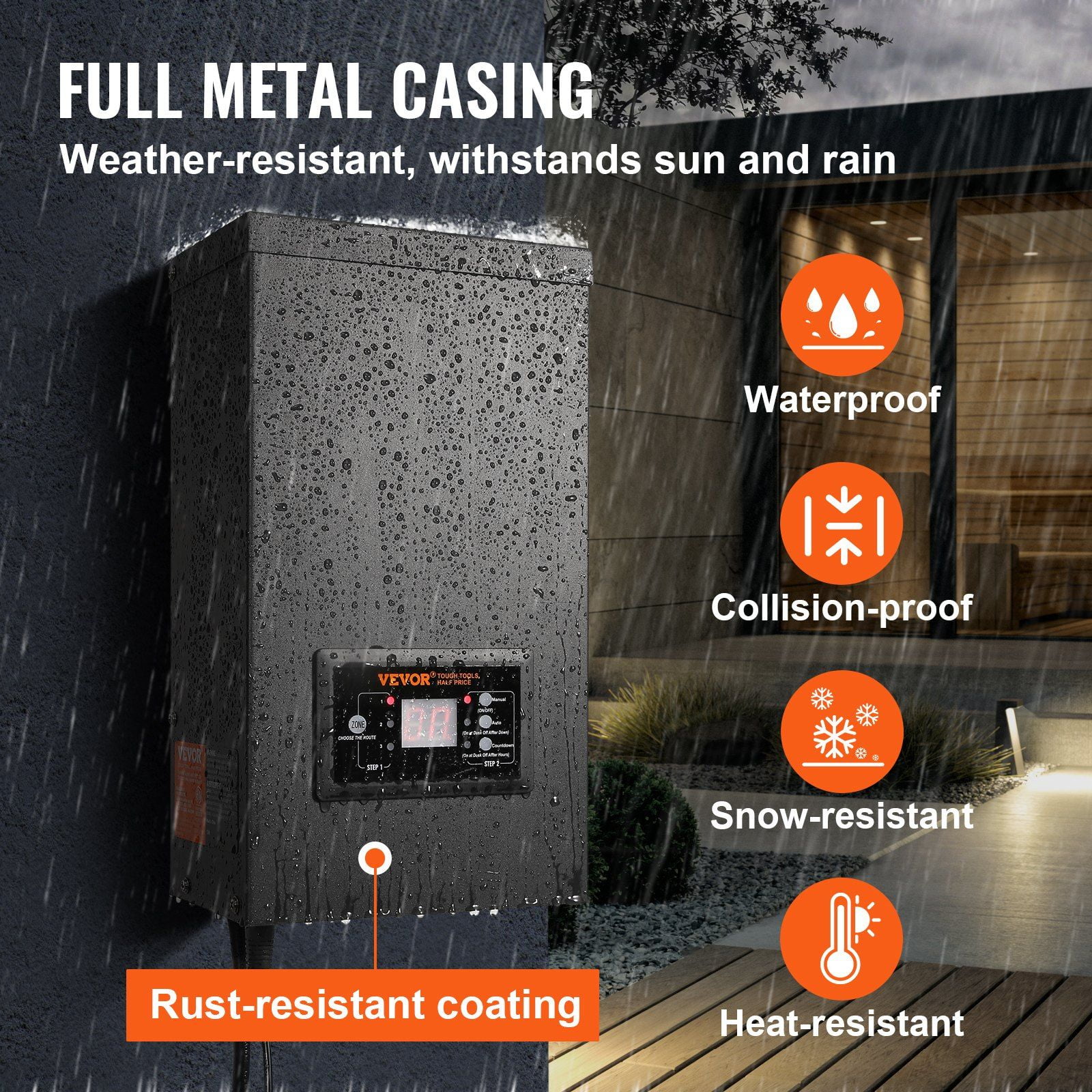 600W Low Voltage Landscape Transformer with Timer & Photocell, 120V to 12V/14V AC, Waterproof Outdoor Lighting Transformer for Spotlight, Pathway, Pool Lights, ETL Listed