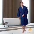thumbnail image 3 of Bath Robe with Slipper Set - Waffle Square Pattern Spa Garment with 2 Front Pockets, Flat Collar & Belt - 60% Cotton and 40% Polyester Blend - Absorbent, Breathable, Lightweight & Soft Fabric for Men, 3 of 7