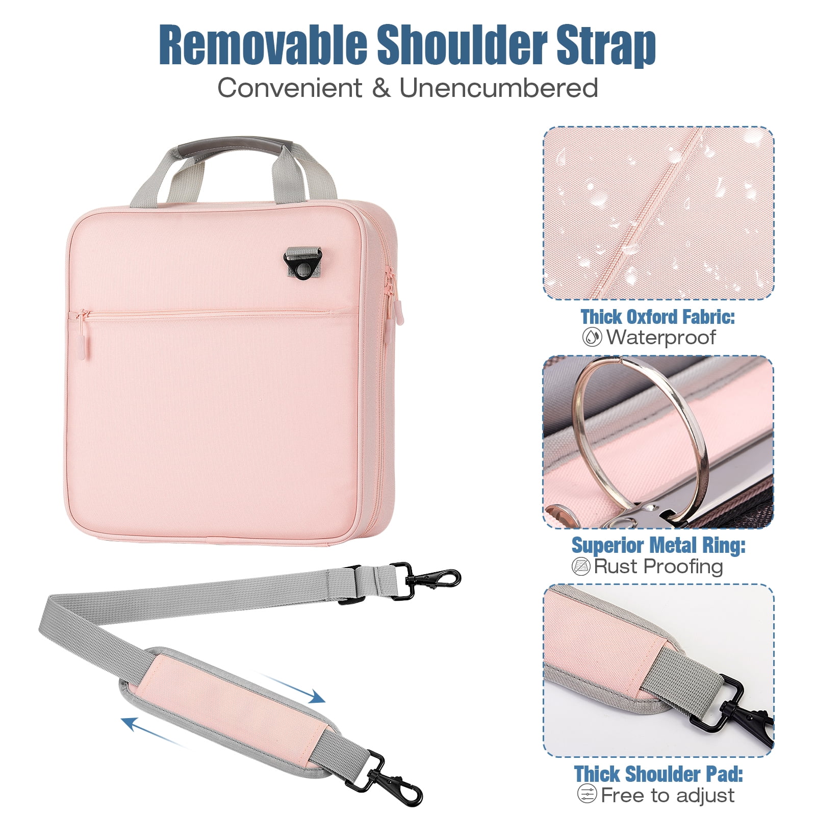 MoKo Zipper Binder, 2 inch 3 Ring 500 Sheet Capacity Multi-Pocket Binder, School Supplies, Pink
