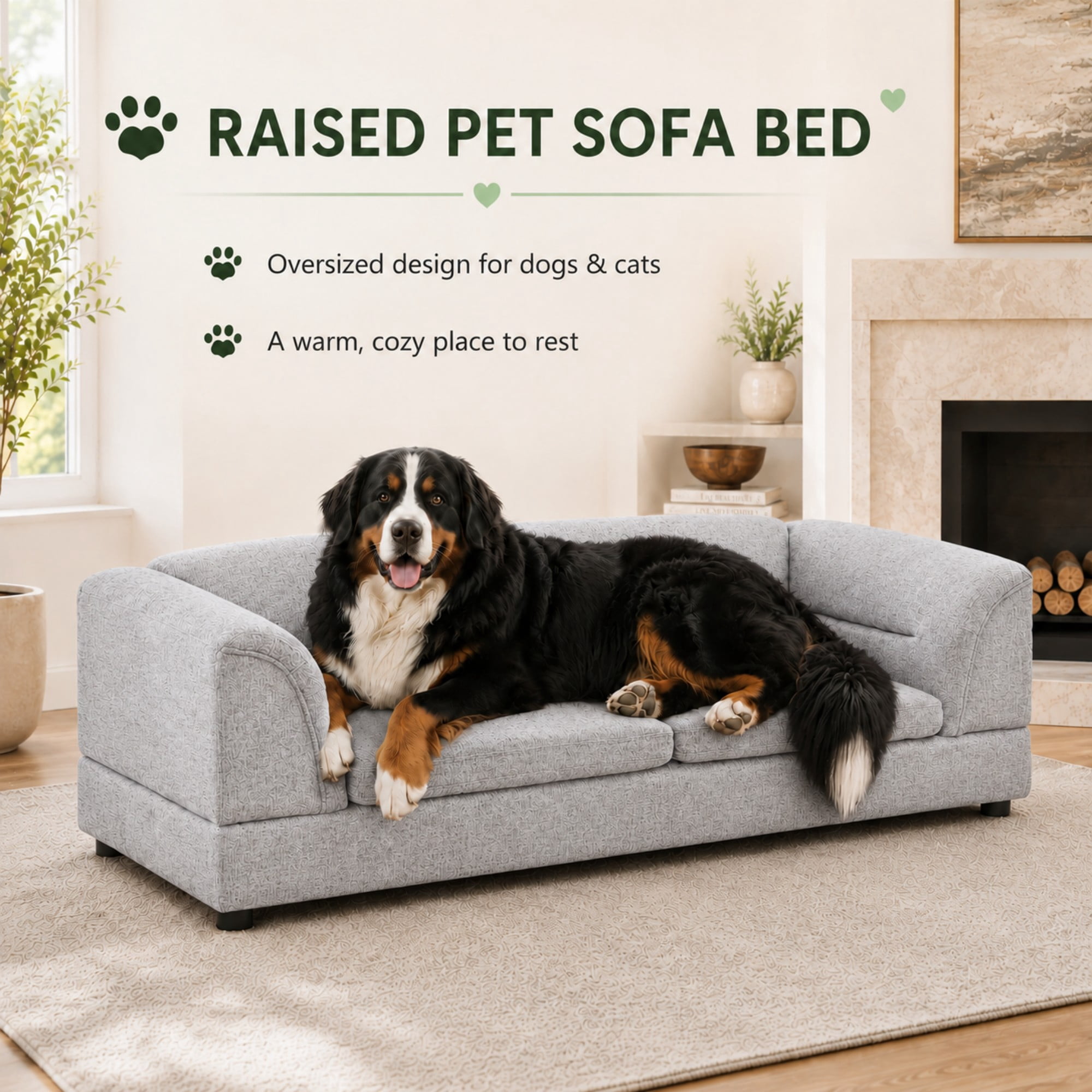 Aenkyo 52" Large Dog Sofa Bed, Linen Pet Couch with Removable Cushions, Light Gray