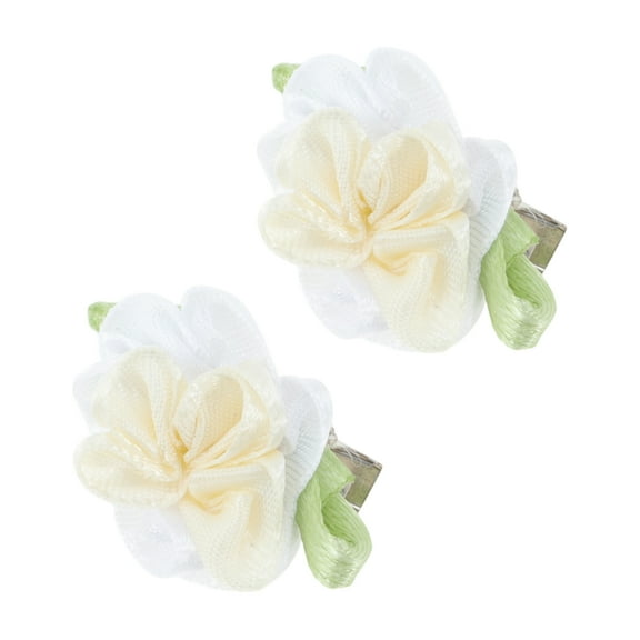 Unique Bargains 2 Pcs Hair Clip Grace Sweet Forest Camellia Duckbill Clip Green White