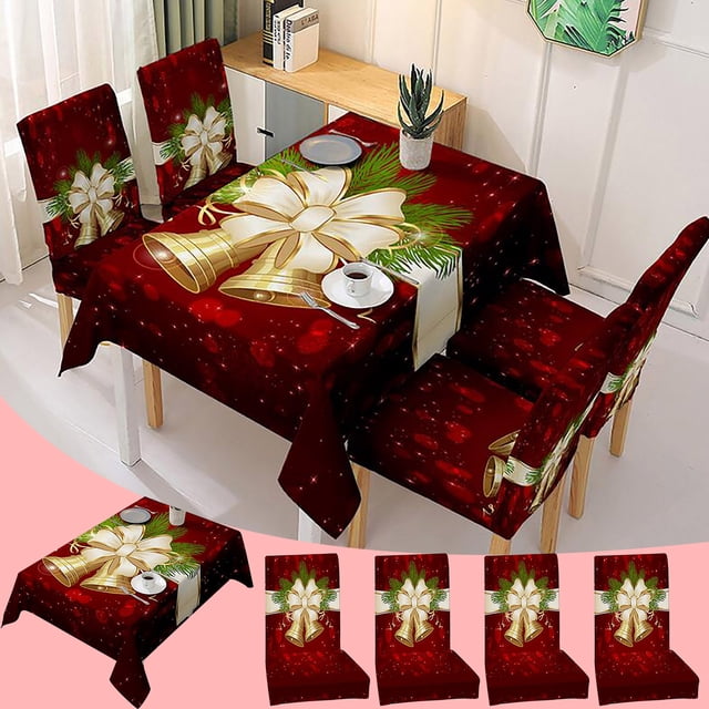 Xihbxyly Mantel Navideño, Diseño Festivo, Tela de Poliéster, Antimanchas y Antiderrames, Ideal para Fiestas. Se Adapta a Tamaños de 140 X 140 Cm, 140 X 180 Cm y 140 X 210 Cm. Incluye 1 Mantel y 4 Fun