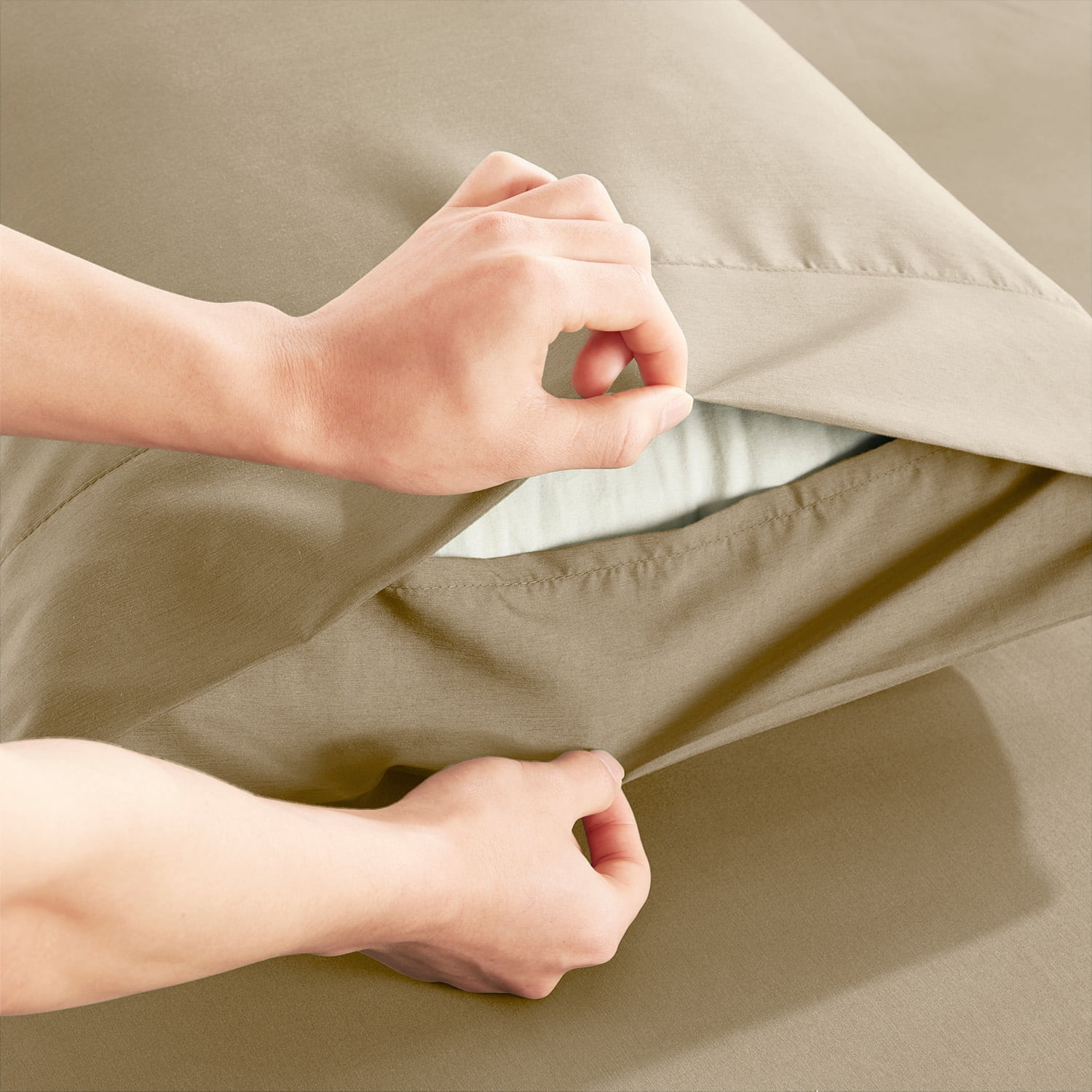 Virtu Bed Sheets Set, Deep Pocket Rayon Derived Bamboo Blend Cooling Twin Sheets sets, Warm Sand