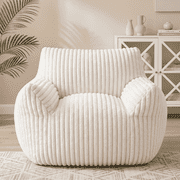 edx Plush Bean Bag Chair Cozy Fluffy Single Cloud Couch with Armrests - Ultra Soft Comfy Beanbag Sofa for Napping, Reading and Relaxing, Beige