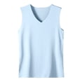 thumbnail image 2 of Men Tank Top Summer Ice Silk Traceless Thin Breathable solid Color V-Neck Sleeveless Top Casual Workout Shirts Light Blue 4XL, 2 of 5