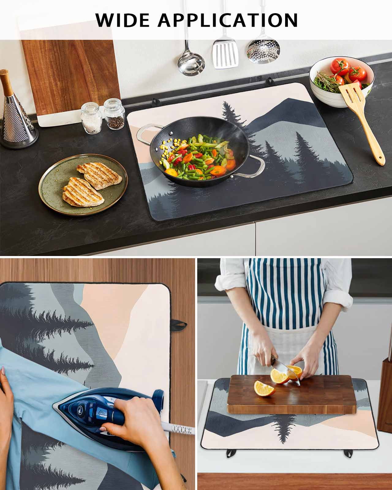 nqOlkjepod Large Induction Cooktop Protector Mat 36"x21", Mountain Forest Stove Top Covers for Electric Stove, Nature Tree Scenery Watercolor Pink Blue Stove Burner Cover Mats, Glass Top Stove Cover