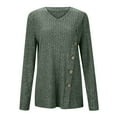 thumbnail image 5 of XPMWRP Women's Fall Fashion Long Sleeve Solid Color Shirt Dressy Casual V Neck Button Blouse Sweater Ribbed Knit Split Tunic Tops Green L, 5 of 7
