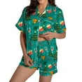 thumbnail image 2 of Christmas Green Pajamas for Women Set Women Pajamas Graphic Printed Silk Satin Cute Sleepwear Buttons Short Sleeve Tops Shorts Sets Womens Sleepwear, 2 of 5