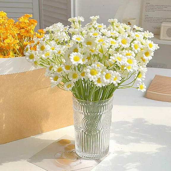6 Bundles Mini Artificial Daisy Flowers Fake Brazilian Daisy Bouquets Pastoral Style for Home Table Garden Window Wedding Indoor Outside Decoration
