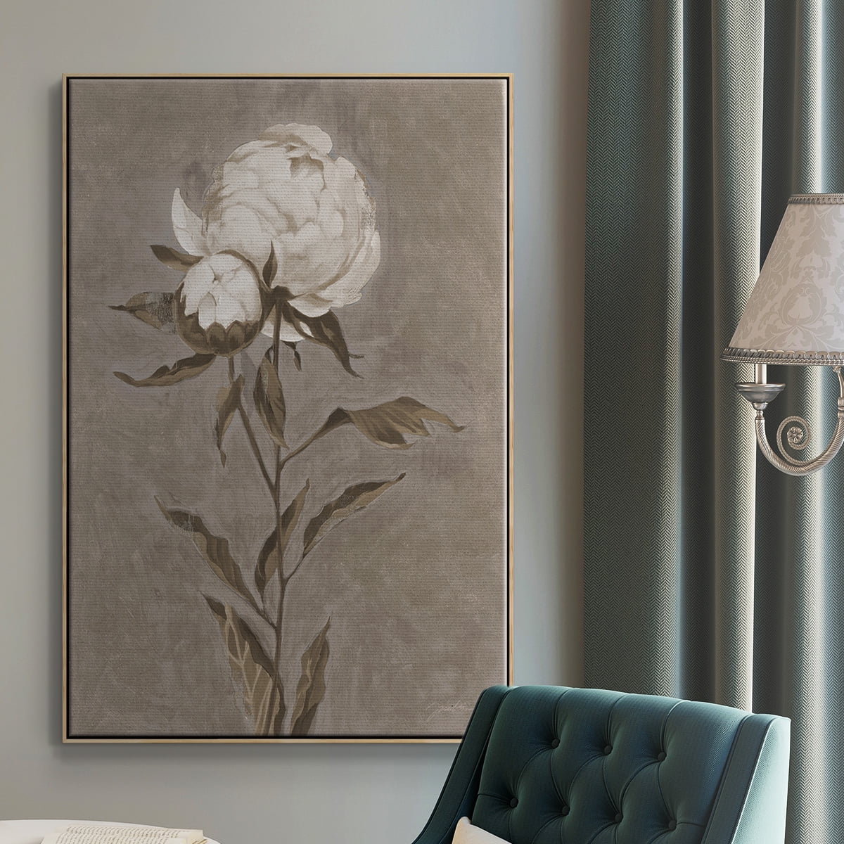 Pretty as a Peony II Framed Premium Gallery Wrapped Canvas - Ready to Hang - 25 x 37 - Natural Wood Floating Frame