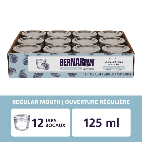 Bernardin Decorative Mason Jars, Regular Mouth, 125 mL, 12 Count