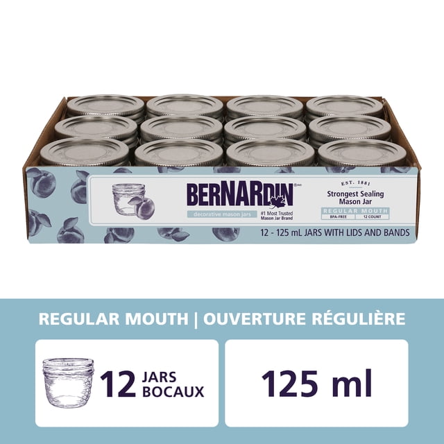 Bernardin Decorative Mason Jars, Regular Mouth, 125 mL, 12 Count