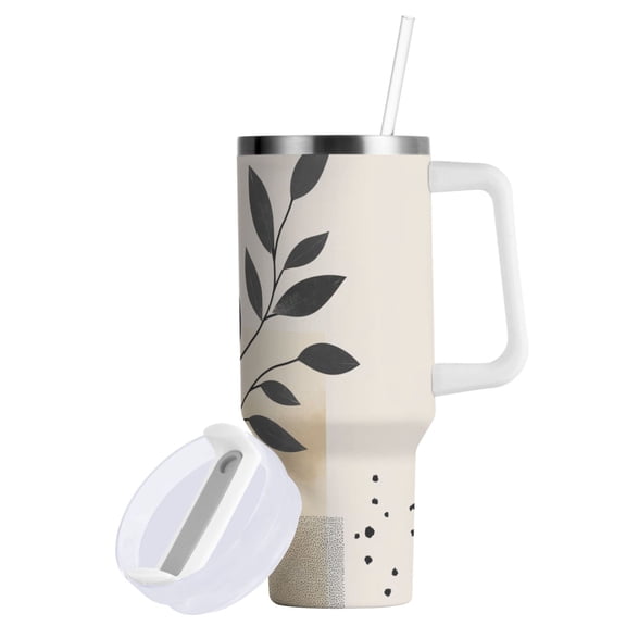 Yayeee 40oz Stainless Steel Tumbler with Straw and Handle Double-Wall Insulated Travel Water Bottle, Art Plant and Sun