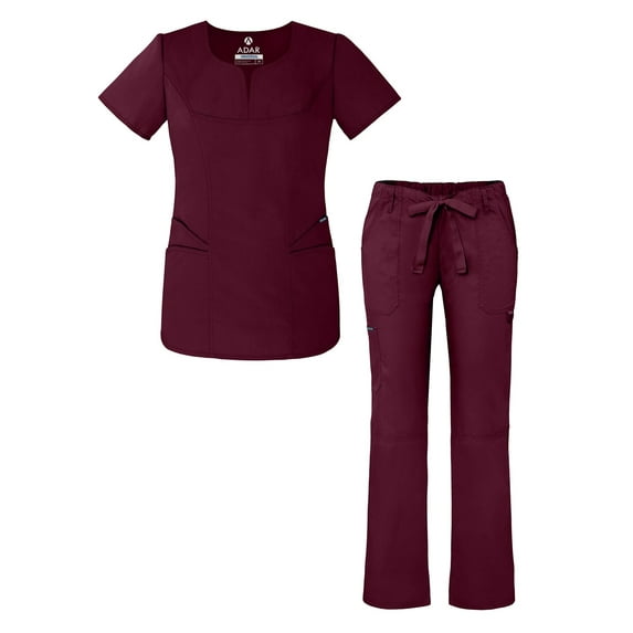Adar Universal Women’s Scrub Set – Fashion Scrub Top and Multi-Pocket Scrub Pants