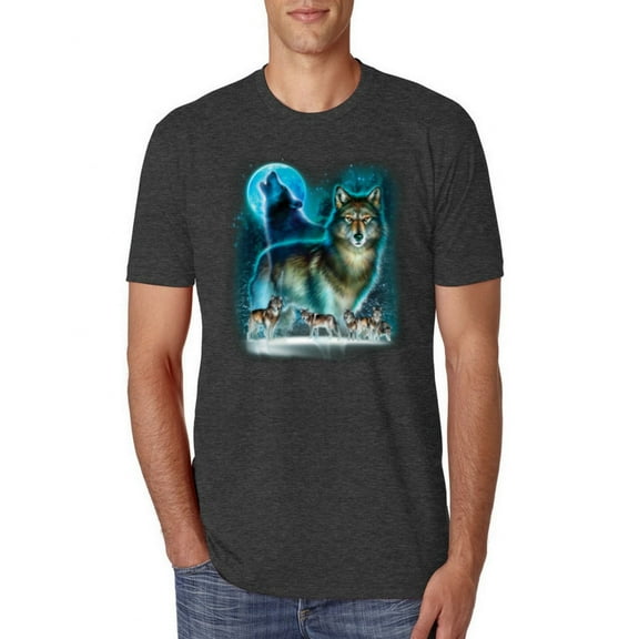Wild Bobby, Wolf Howling At the Full Moon Wolf Pack Animal Lover Mens Premium Tri Blend T-Shirt, Vintage Black, X-Large