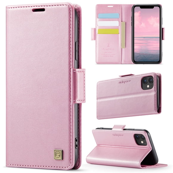 YEYKX for iPhone 11 Funda para Teléfono Funda para Teléfono con Billetera Magnética de 6,1 Pulgadas Funda Protectora de Cuero con Función de Tarjetero Funda con Tapa a Prueba de Golpes, Oro Rosa