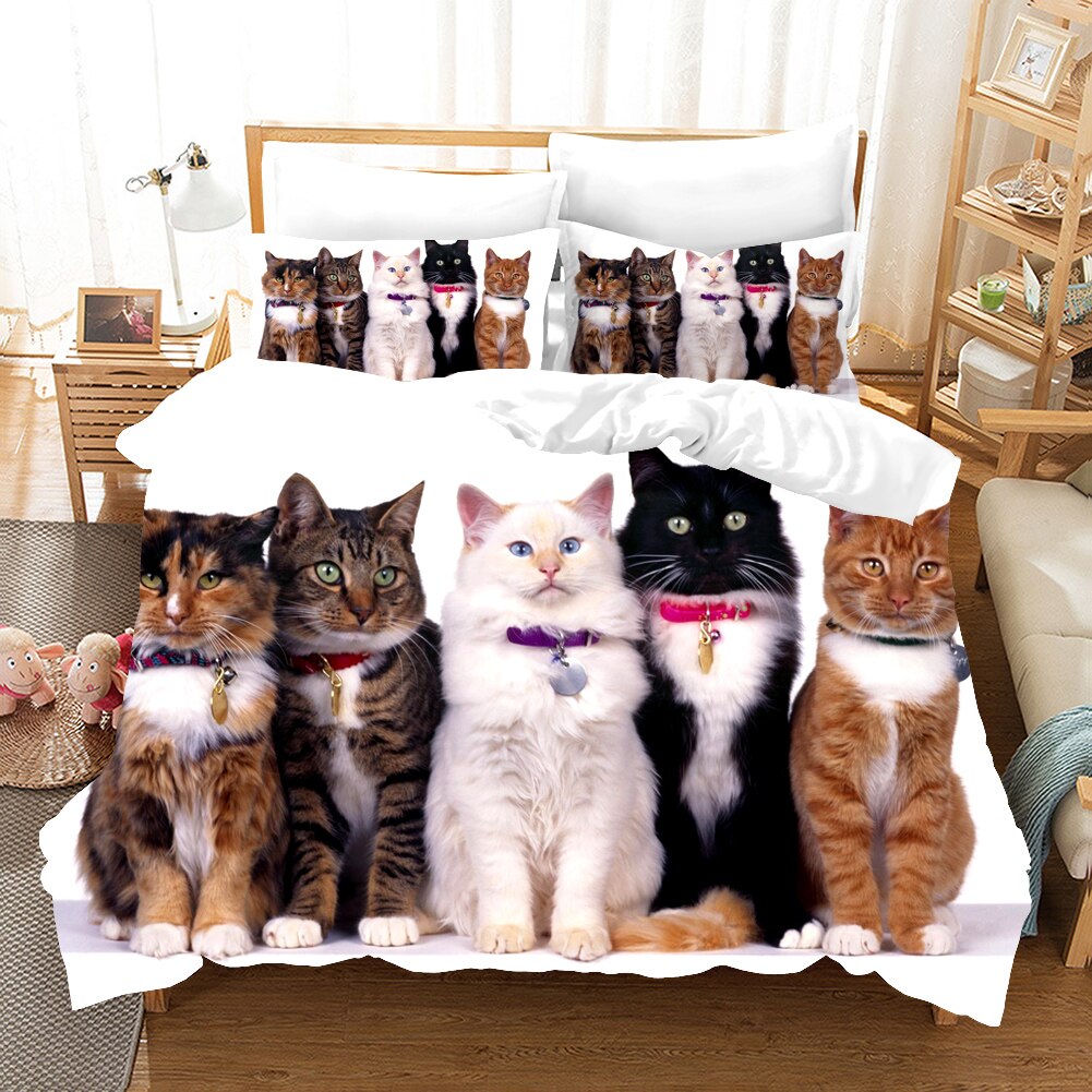 3D Funny Cute Cats Bedding Set Fashion Duvet Cover Pillowcase Bedroom