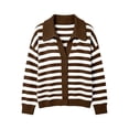 thumbnail image 4 of Fengqque Lady's Winter Long-sleeved Button-down Knitted Cardigan With Striped Sweater Coat, 4 of 7