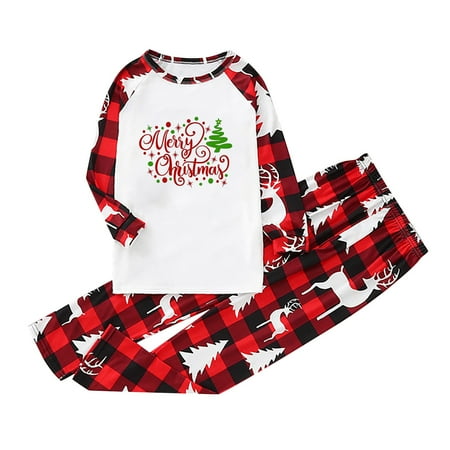 

Christmas Pajamas for Family Parent-Child Outfit Winter Fall Matching Letter Print Top Plaid Pants Sleepwear Pajama Sets