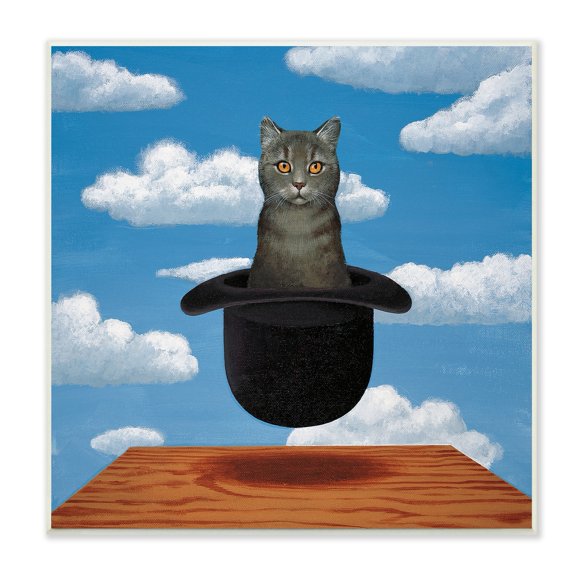 Stupell Industries Surreal Grey Cat Floating Hat Cloudy Sky Wood Wall Art, 12 x 12, Design by Chameleon Design, Inc.