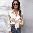 thumbnail image 3 of Camisa de manga larga con botones de seda de imitación de satén para mujer Top de blusa de trabajo formal - Champán Zhivalor  BST2002493-3, 3 of 6