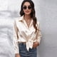 thumbnail image 3 of Camisa de manga larga con botones de seda de imitación de satén para mujer Top de blusa de trabajo formal - Champán Zhivalor BST2002493-2, 3 of 6