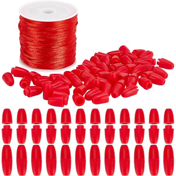 Break Away Safety Clasp Buckle 30 set Red 24mm Plastic Bead Barrel Connectors with 10.9 Yards/10M 2mm Nylon String Cords for Necklace Bracelet Jewellery DIY Craft Making Plastic