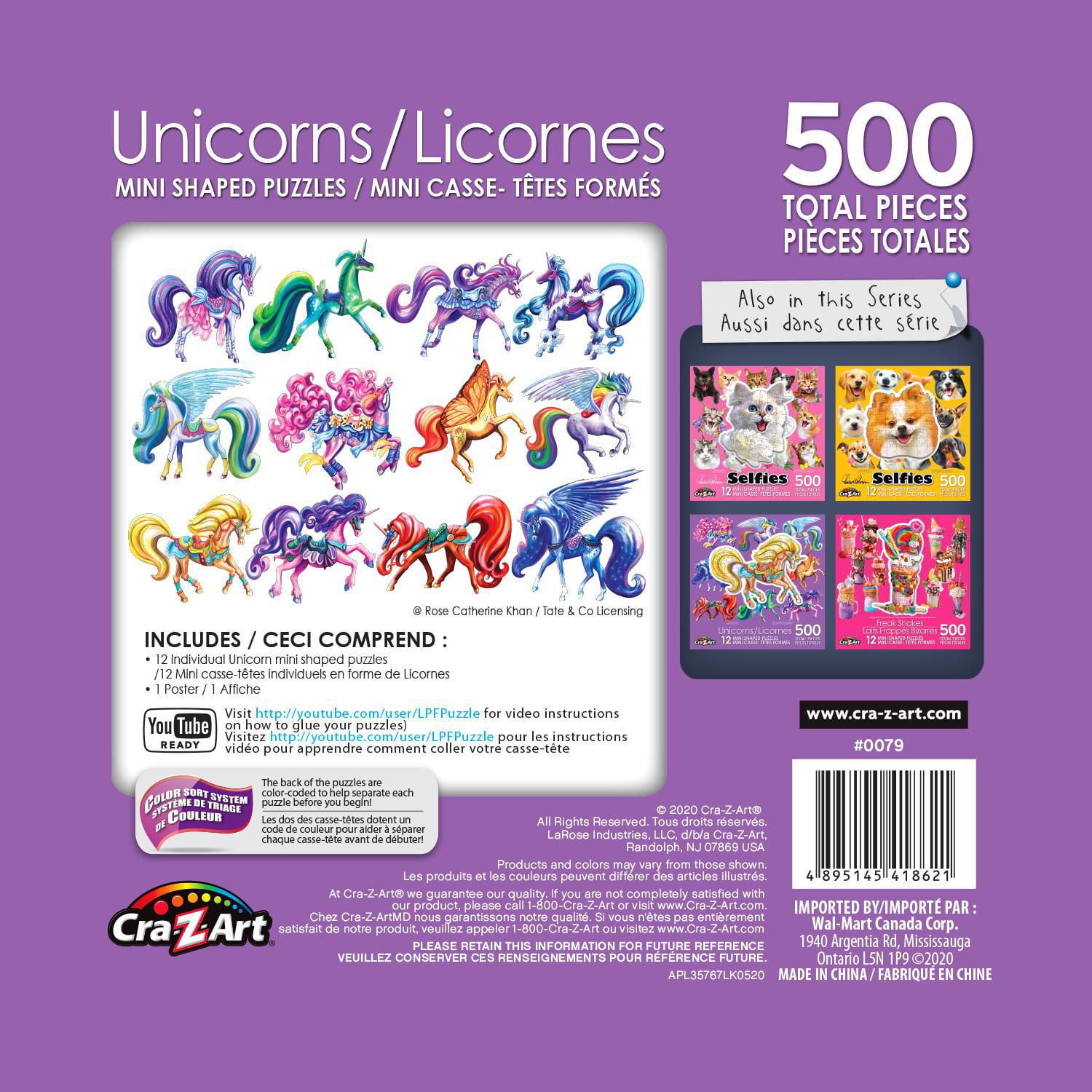 Cra-Z-Art 12 Mini Shaped Unicorn Puzzles 500pcs total