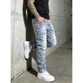 thumbnail image 6 of Reppunk Men's Vintage Light Wash Distressed Stacked Flare Jeans, Slim Bootcut Ripped Stretch Denim Pants, Business Casual Versatile Office Daily Commute Trousers, 6 of 8