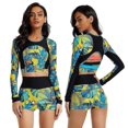 thumbnail image 1 of Maillot de Bain Maillot Dermoprotecteur à Manches Longues pour Femmes, Chemise de Surf, Ensemble de Maillot de Bain Deux Pièces, Shorts Géométriques, Protection Uv, 1 of 5
