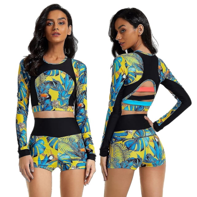 Lishi Geometric Print Rash Guard Swimsuit Set - Women's Long Sleeve Swimwear with UV Protection
