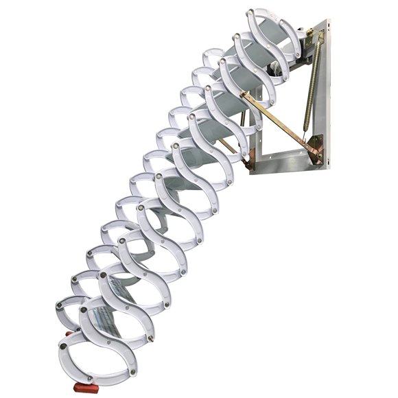 INTBUYING Wall Mounted Folding Ladder Loft Ladder Attic Stairs with Armrests Al-mg Alloy White