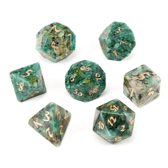 Premium Crystal Gemstone for DND Dice Set 7pcs forRPG Polyhedral Dice for Tabletop Gaming Gifts (Black Wood Vein Marble)