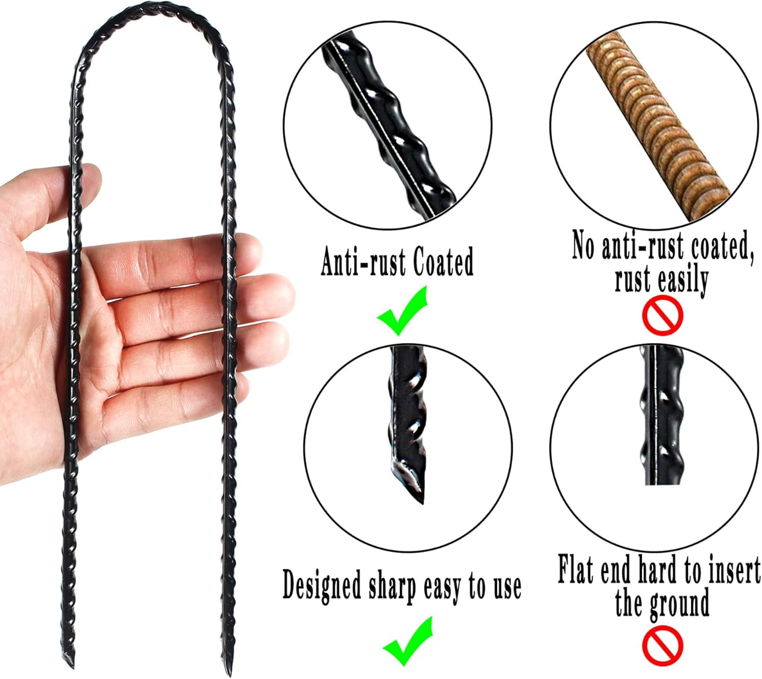 Trampolines Wind Stakes Heavy Duty U Shape Galvanized Steel Ground Anchors with Sharp End for Camping Tent, Garden Staples, Trampoline Pins
