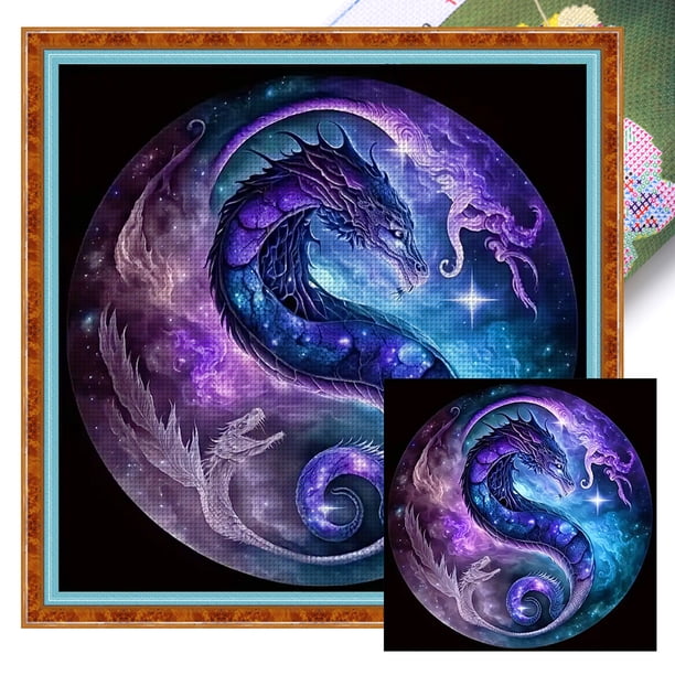 Kit Punto Cruz Con Dragón Hilo Algodón Bordado 11CT Obra Arte 40x40cm