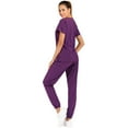 thumbnail image 3 of Minty Mint, Women's, Solid Stretch Medical Uniform Scrub Set V Neck Top Cargo Tapered Jogger Pants, Purple, L, 3 of 5