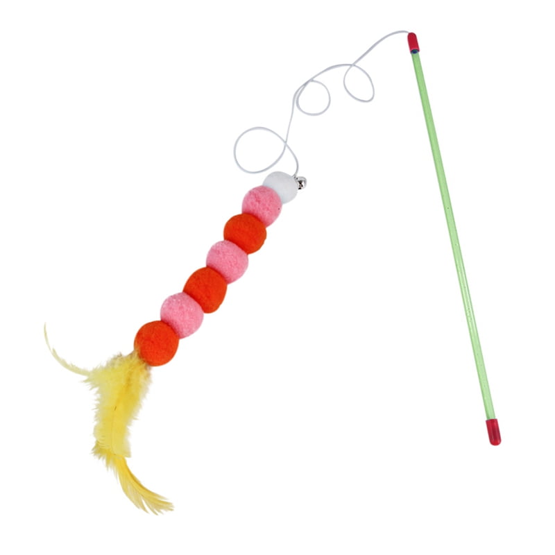 BESUFY Cat Toys,Interactive Kitten Toys with Bells Feather Teaser for Having Fun Pet Cat Feather Bell Play Stick Teaser Replace Head Scratch Interactive Toy Random Color 