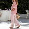 thumbnail image 4 of Maqroz Women 2 Piece Outfits Sets Summer Striped Print Short Sleeve V Neck Top and Striped Pants Set Elastic Waist Pockets Casual Vacation Sets Pink XXXL, 4 of 7