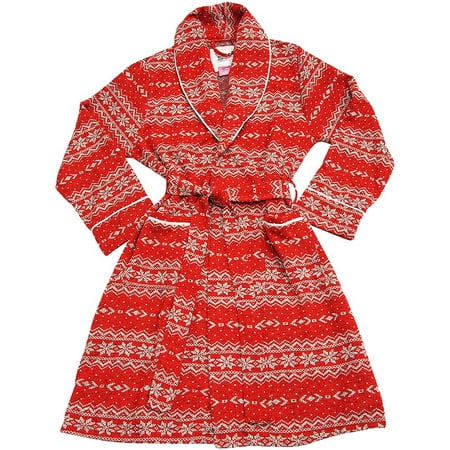 

B O P J Adult Womens Female Printed Fleece Robe Red Fair Isle Sweater Fleece M