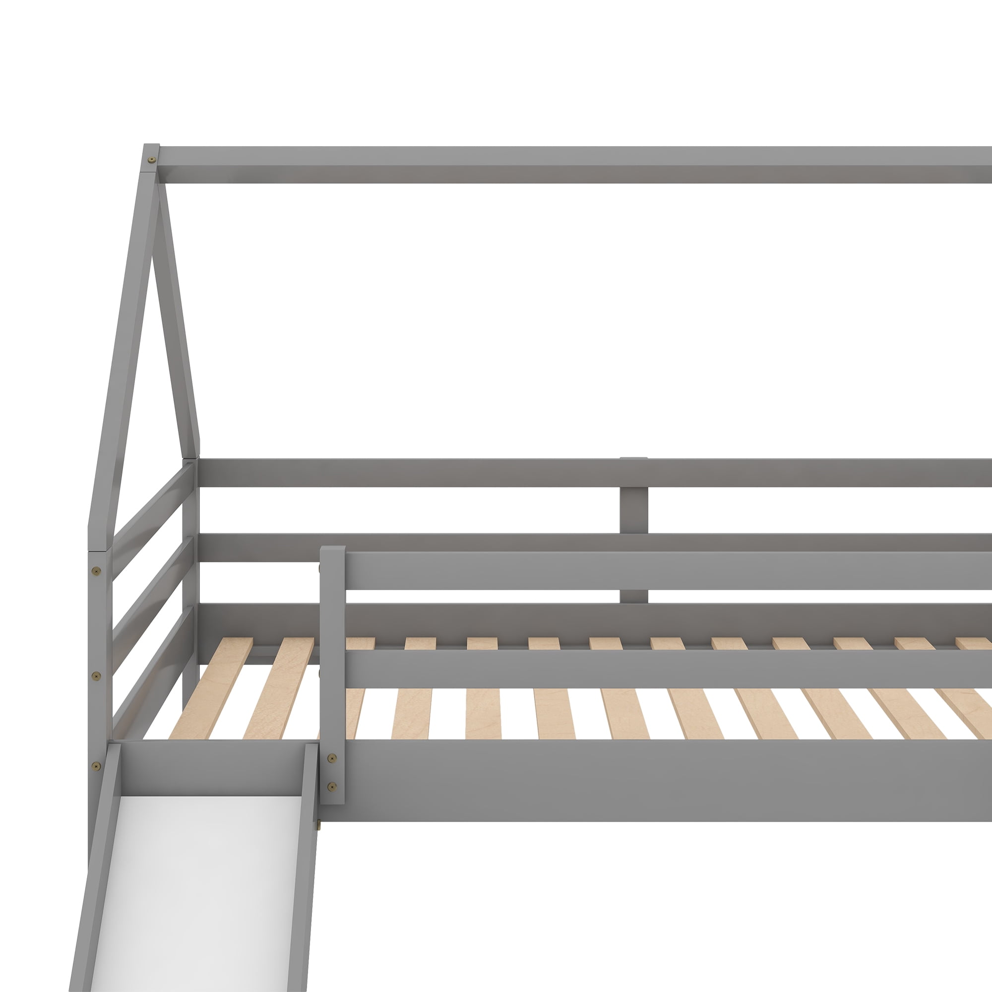 Aukfa Bunk Bed with Slide, Twin-over-Twin House Bed Frame for Kids - Gray
