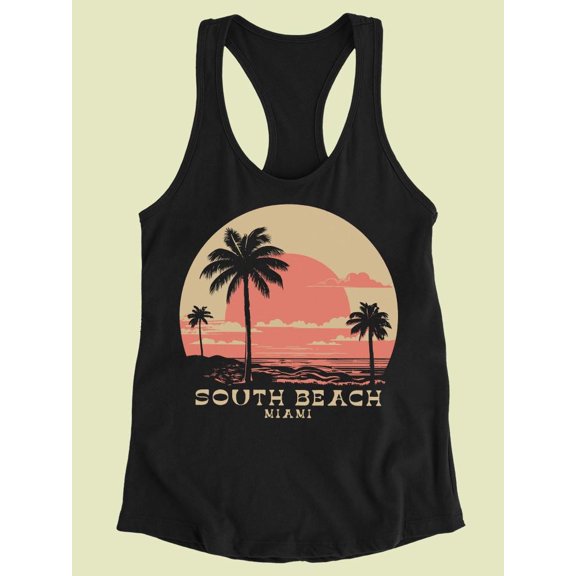 South Beach Palm Tree Sunset Racerback Tank Women's -SelectDesign