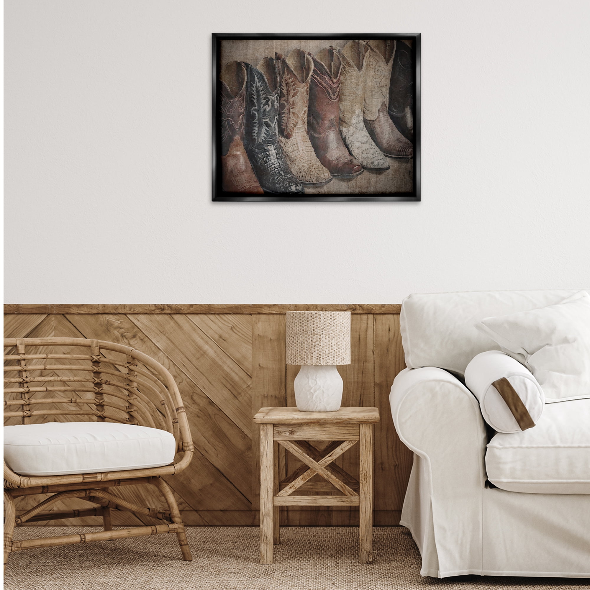 Stupell Industries Texan Lineup Boots Beauty & Fashion Photography Black Floater Framed Art Print Wall Art, 31 x 25
