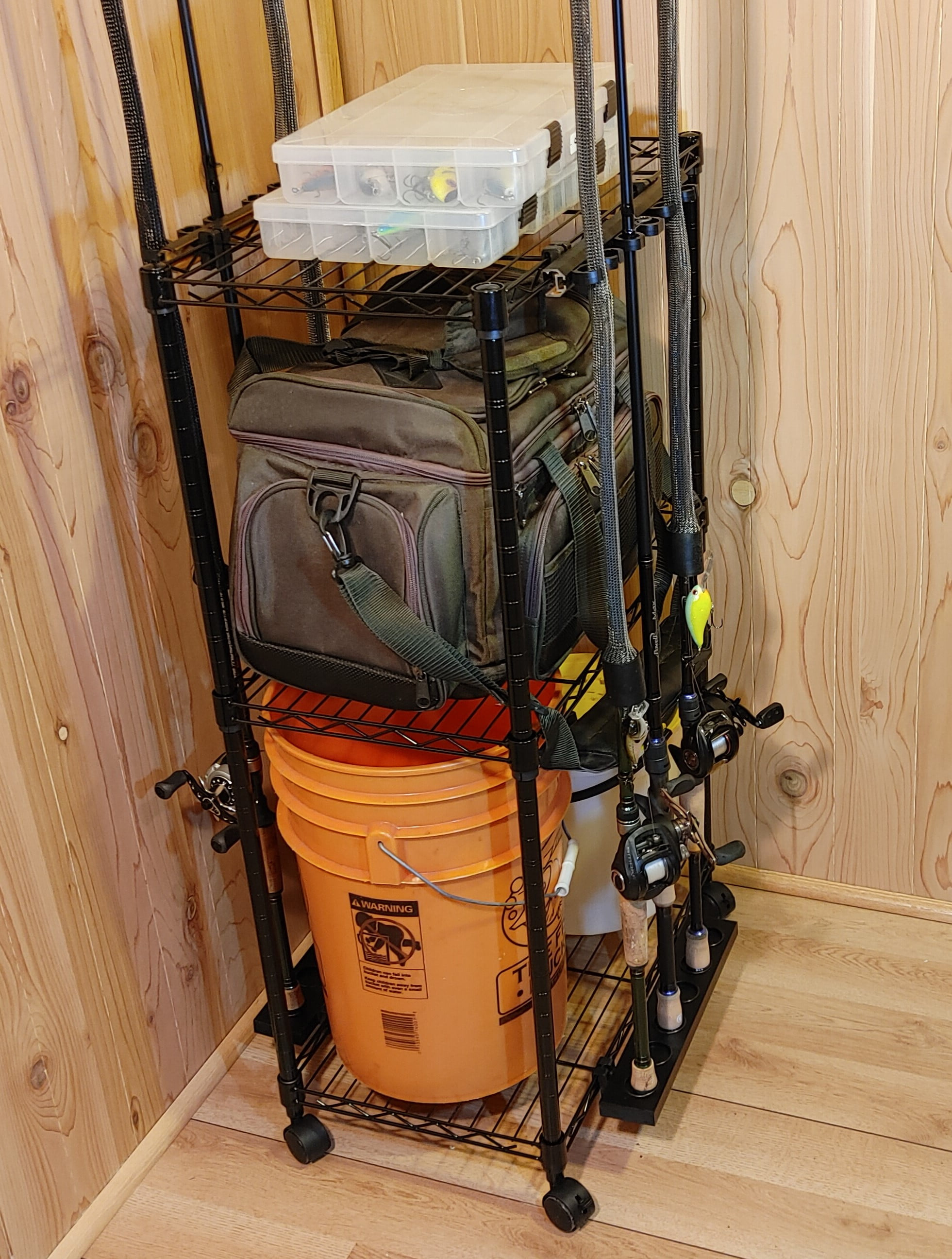 Old Cedar Outfitters Tackle Trolley with Adjustable Shelves and Racks to Store Up to 12 Fishing Rods