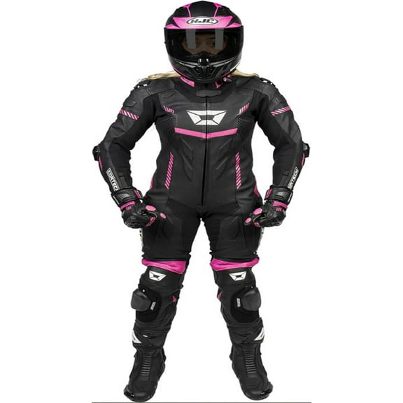 Cortech Revo Sport Air Womens Leather Motorcycle 1-Pc Suit Black/Pink MD