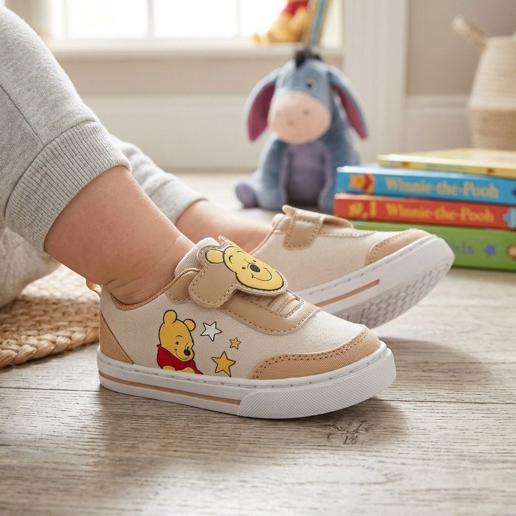 Disney Baby Boy Shoes Hook & Loop Fashion Sneakers, Round Toe, Beige & Yellow, Size: 10