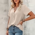 thumbnail image 3 of Uootdi Short Sleeve Tops for Women V Neck Button Placket Crinkled Fabric Blouses Casual Daily Comfortable Tunics Gift, 3 of 7