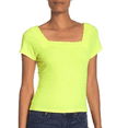 thumbnail image 1 of Good Luck Gem Women's Ribbed Square Neck Tee Shirt In Neon Yellow Size M, 1 of 1