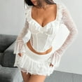 thumbnail image 2 of Women's Long Sleeve Lace Bodysuit V Neck Body Suit Shapewear White L, 2 of 4
